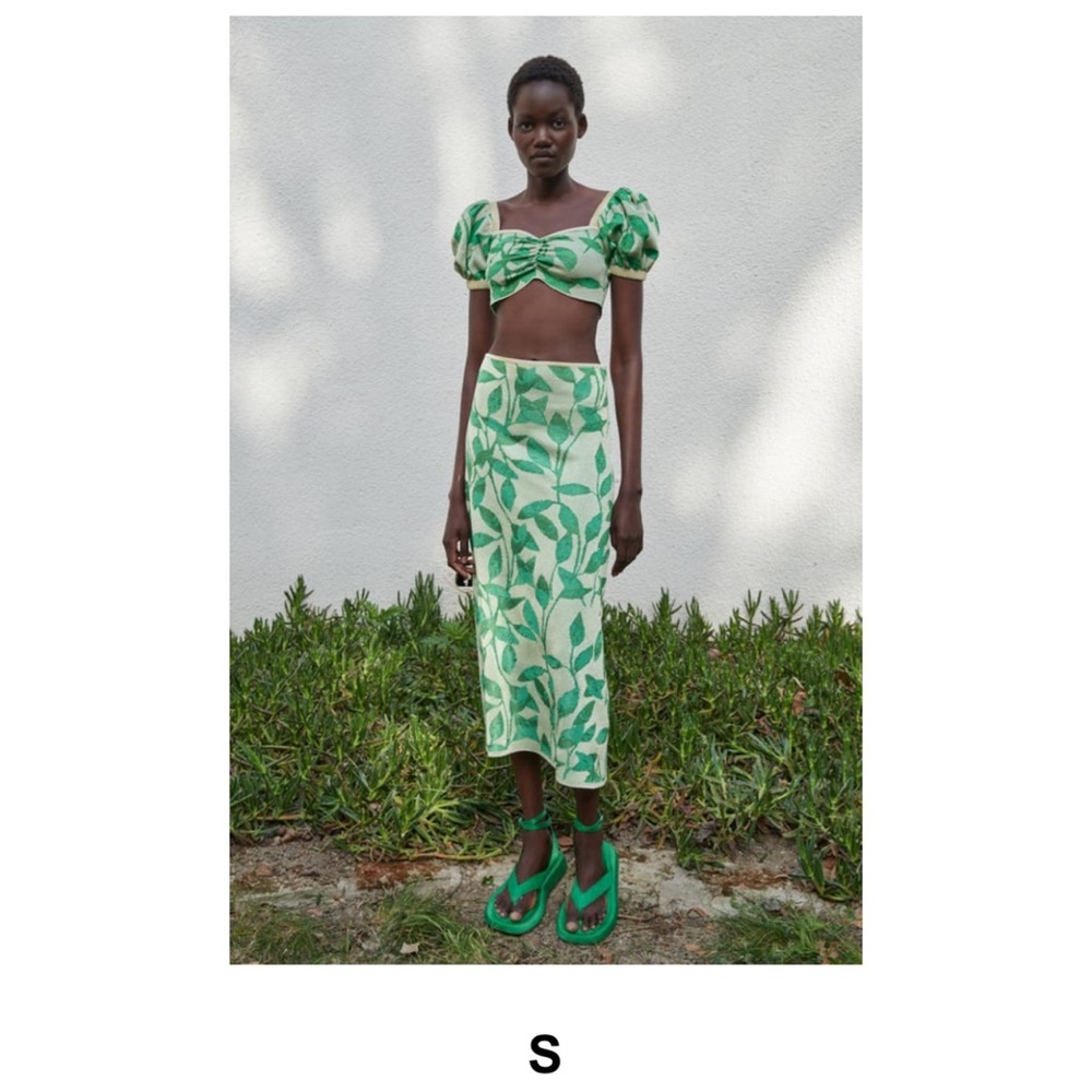 Zara Green Knit Crop and Skirt Set